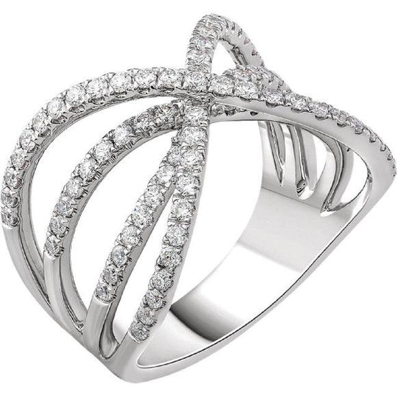 Fancy X Criss Cross Diamond Ring  .90 Ct. in 14K White Gold - Roxx Fine Jewelry