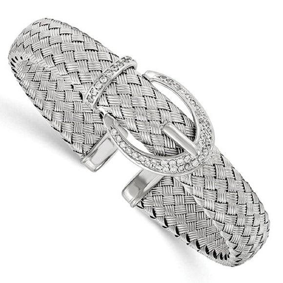 Leslie's™ Woven Italian Cuff Bracelet with Oval CZ Buckle QLF527 - Roxx Fine Jewelry