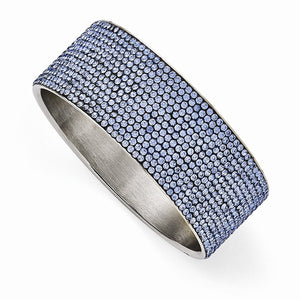 Stainless Steel Polished Blue Enamel w/Crystals Wide Flat Bangle - Roxx Fine Jewelry