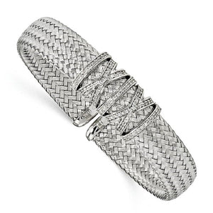 Leslie's™ Woven Italian Cuff Bracelet Sterling Silver and CZ - Roxx Fine Jewelry