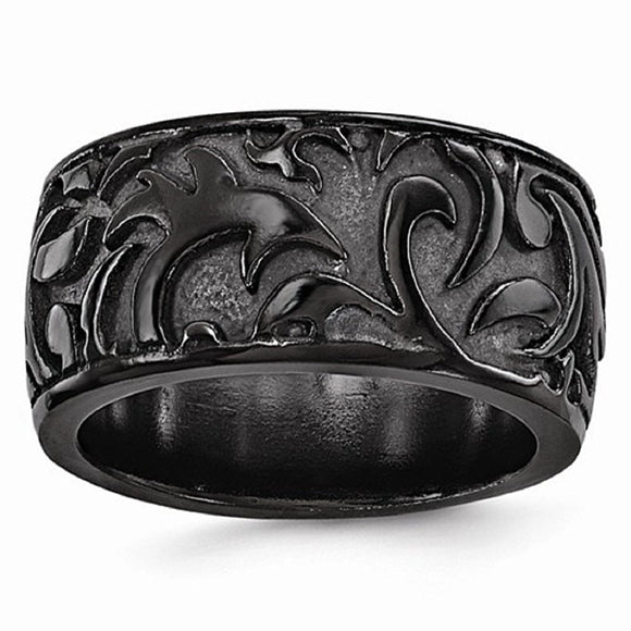 Edward Mirell® Pallas™ Collection 12mm Black Titanium Engraved Band - Roxx Fine Jewelry
