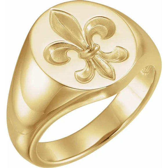 Fleur de Lis Signet Ring in 14K Gold