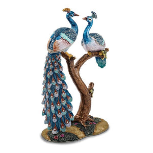 Jeweled Peacocks Large Trinket Box with Matching Necklace