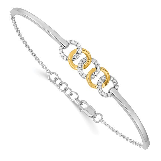 Adjustable Two Tone Diamond Bangle Bracelet  in 14K Gold
