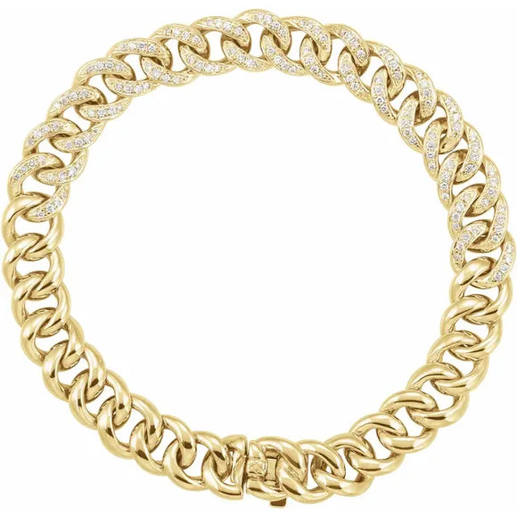 Iced Out .75 Ct. TCW Diamond Accented 8.8mm Curb Chain Bracelet in 14K Gold