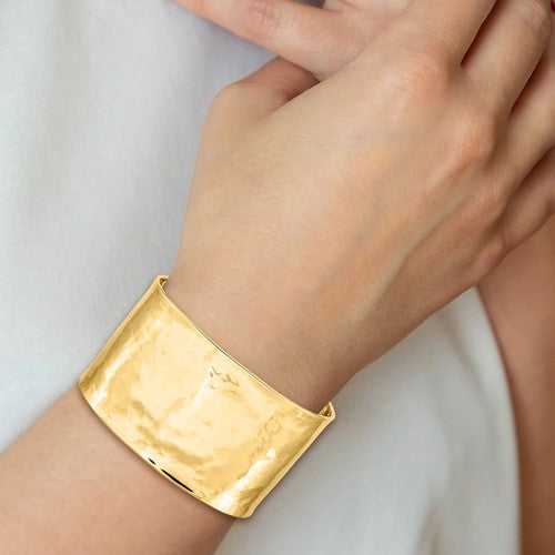 Solid Gold Gold Hammered Concave Cuff | Dower & Hall | Wolf & Badger