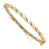 3.5mm Aurora Two-Tone Twisted Hinged Bangle in 14K Gold