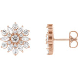 Snowflake Diamond Earrings 1.00 Ct in 14K Gold or Platinum