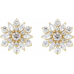 Snowflake Diamond Earrings 1.00 Ct in 14K Gold or Platinum