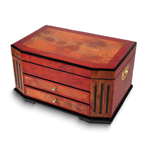 Jewelry Chest "Analise" 2 Drawer Burl Wood with a Lacquered Finish