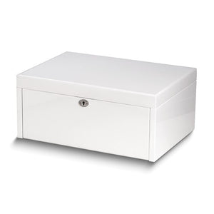 "Aria" White Wood Contemporary Jewelry Chest with Lacquered Finish