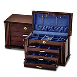 Jewelry Chest "Fallon" Rich Rosewood Burl Wood with Gold Tone Hardware