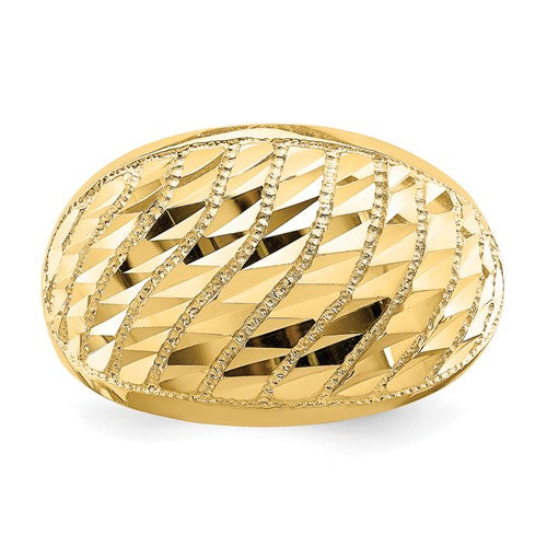 Diamond Cut Lattice Textured Dome Ring in 14K Yellow Gold – Roxx