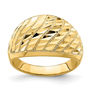 Diamond Cut Lattice Textured Dome Ring in 14K Yellow Gold