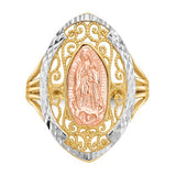 Our Lady of Guadalupe Ornate Filigree Ring in 14K Tri Color Gold