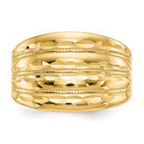 Four Tier Diamond Cut Cigar Band Ring in 14K Yellow Gold