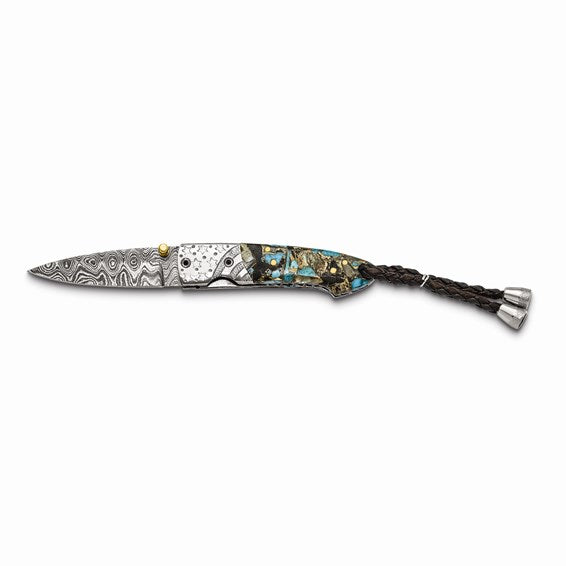 Luxury Pocket Knife Damascus Steel with Abalone Shell Inlay 6