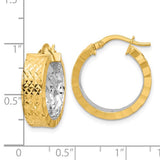 Two Tone 14K Diamond Cut Hoop Earrings in 14K White and Yellow Gold