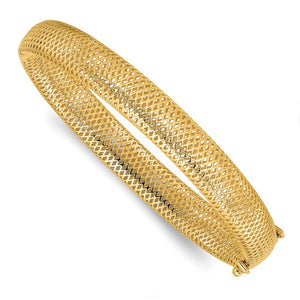 Leslie's 9.25mm Mesh Design Hinged Bangle Bracelet in 14K Yellow Gold