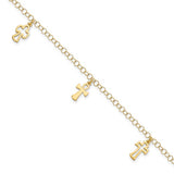 Three Cross Dangle Bracelet in 14K Yellow Gold