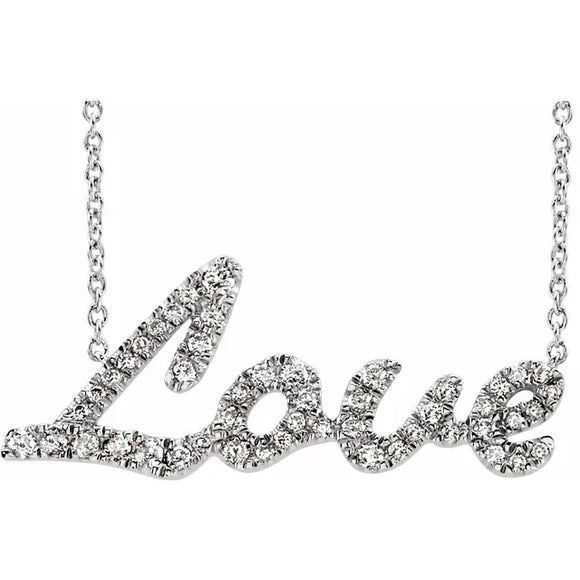 Love Cursive Diamond Necklace in 14K Rose or White Gold