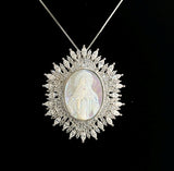 Miraculous Virgin Mary Mother of Pearl and CZ Sunburst Necklace