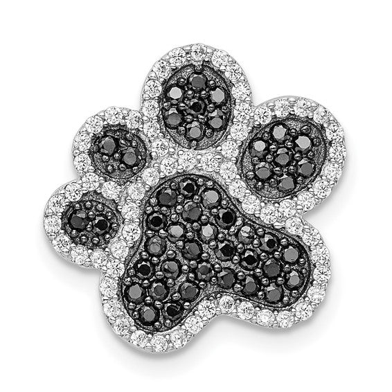 Black & White CZ Paw Print and Dog Bone Necklace and Bracelet