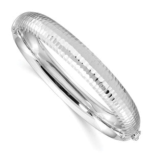 Hinged Bangle Bracelet 9.00mm Half Round Textured in Sterling Silver