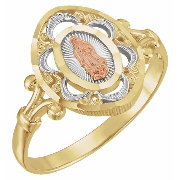 Our Lady of Guadalupe Ring in 14K Tri Color Gold