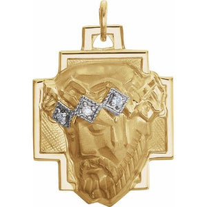 Face of Jesus Medal Pendant with Diamond Accents in 14K Yellow Gold