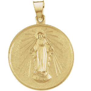 Miraculous Medal Round 33 x 25mm in 18K Yellow Gold - Roxx Fine Jewelry