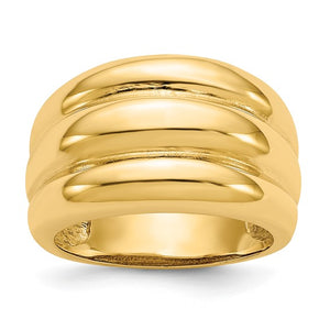 Triple Row Wide Stacked Ring in 14K Yellow Gold