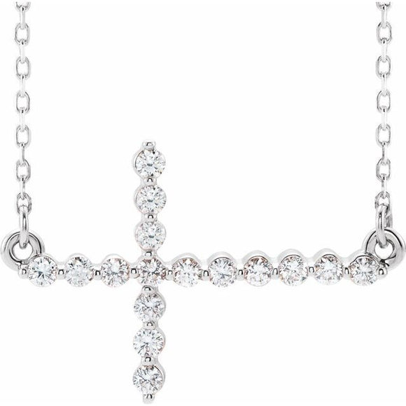 Sideways Cross Diamond Necklace with .33 Cts. Diamonds in 14K Gold - Roxx Fine Jewelry