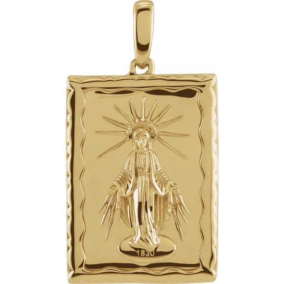 Miraculous Medal Rectangular in 14K Rose White or Yellow Gold