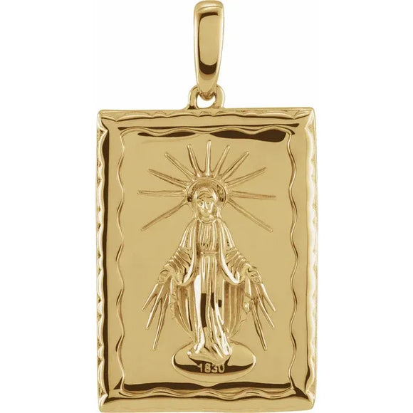 Miraculous Medal Rectangular in 14K Rose, White or Yellow Gold