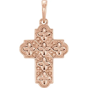 Ornate Floral Cross Pendant in 14K Gold or Platinum