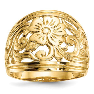 Flower Design Filigree Ring in 14K Yellow Gold