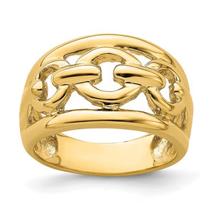 Chain Link Design 12mm Wide Band in 14K Yellow Gold