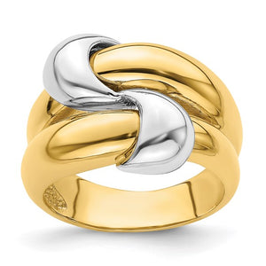 Double Row Two Tone Knotted Dome Ring in 14K Yellow Gold