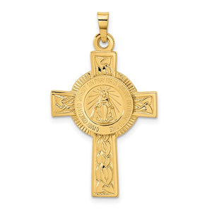 Miraculous Medal Cross Pendant in 14K Yellow Gold