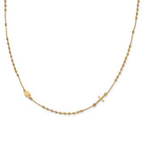 Sideways Cross 16" Rosary Necklace in 14K Yellow Gold