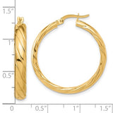 Twisted Round Hoop Earrings 3 Sizes in 14K Yellow Gold