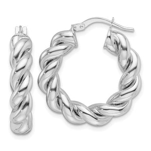 25mm Twisted Round Hoop Earrings in 14K White or Yellow Gold