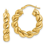 25mm Twisted Round Hoop Earrings in 14K White or Yellow Gold