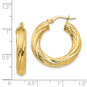 Polished and Textured Hoop Earrings 3 Sizes in 14K Gold
