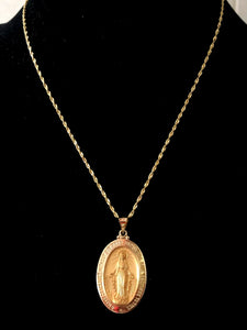 Miraculous Medal Oval 33 x 20mm in 14K Yellow Gold - Roxx Fine Jewelry