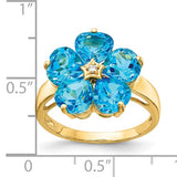 Flower Shaped Gemstone and Diamond Ring in 14K Yellow Gold