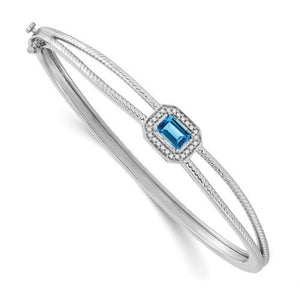Blue Topaz and Diamond Hinged Bangle Bracelet in 14K Gold