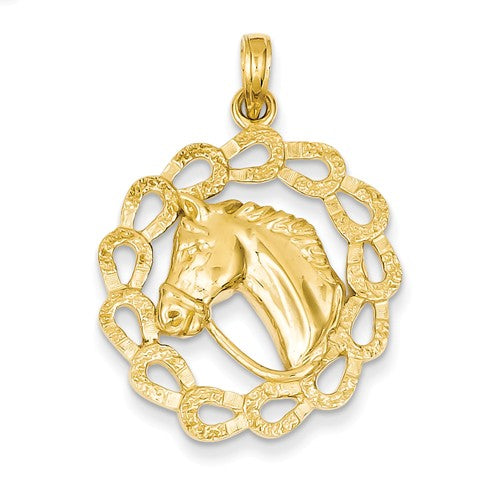 Horseshoe Wreath Pendant in 14K Yellow Gold - Roxx Fine Jewelry