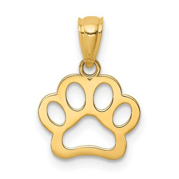 Paw Print Pendant, Necklace and Earrings in 14K Yellow Gold